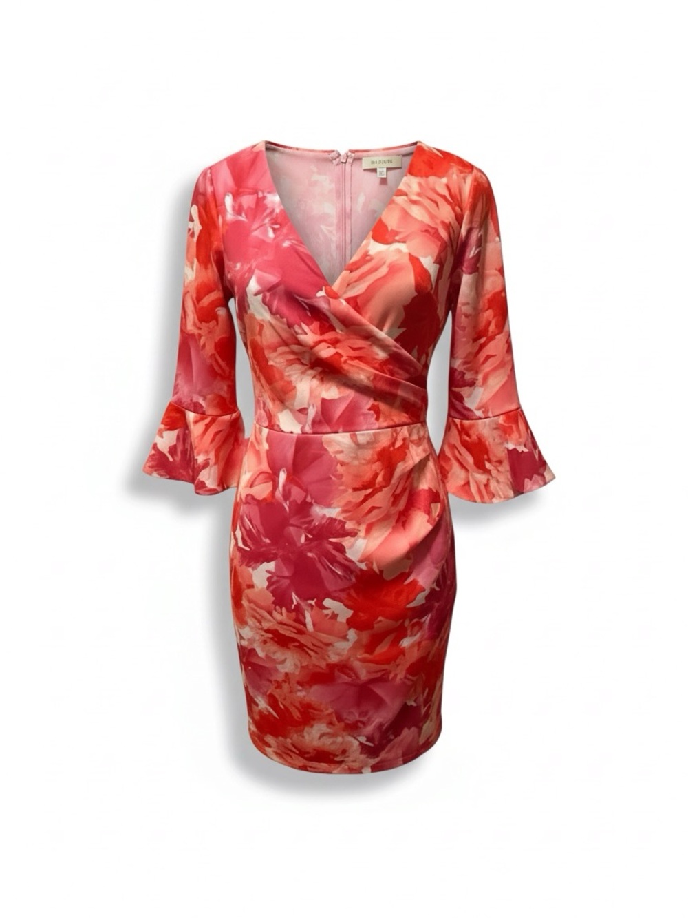 Donna Ricco Pink and Coral Floral Wrap Sheath Dress